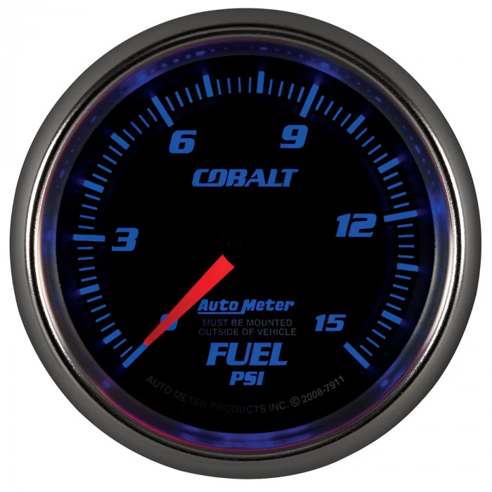 AutoMeter® - Cobalt 2-5/8" Black Dial Face Fluorescent Red Pointer 0-15 PSI Mechanical Fuel Pressure Gauge