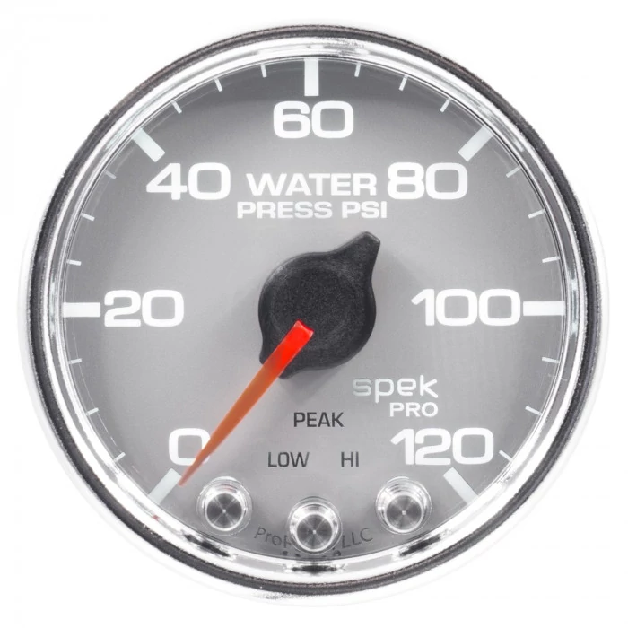 AutoMeter® - Spek-Pro 2-1/16" 0-120 PSI Silver Dial Face Chrome Bezel Electric Water Pressure Gauge