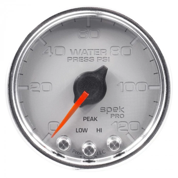 AutoMeter® - Spek-Pro 2-1/16" 0-120 PSI Silver Dial Face Chrome Bezel Electric Water Pressure Gauge