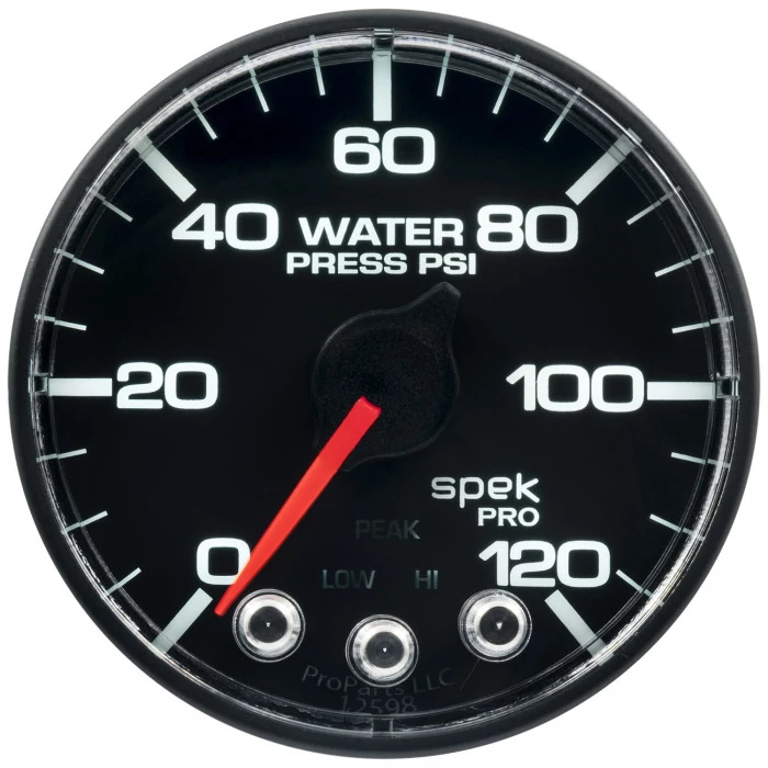 AutoMeter® - Spek-Pro 2-1/16" 0-120 PSI Black Dial Face Black Bezel Electric Water Pressure Gauge without O-Ring