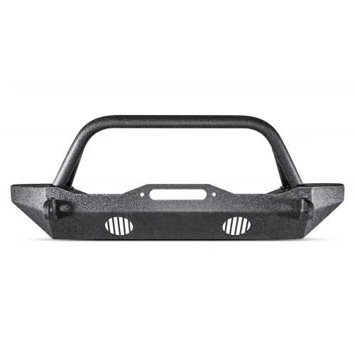 Body Armor - Mid Width Black Front Winch Bumper with Hoop