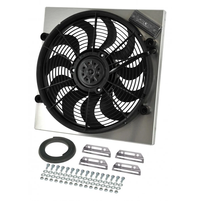Derale® - High Output Single 17" Electric RAD Fan/Aluminum Shroud Kit with Built-in PWM Controller