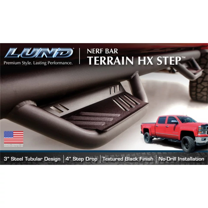 Lund® - 3" Terrain HX Extreme Step Cab Length Black Round Nerf Bars