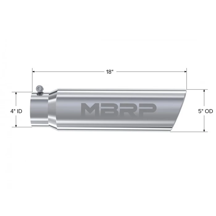 MBRP® - Tip 5" O.D. Angled Rolled End T304 Stainless Steel Exhaust