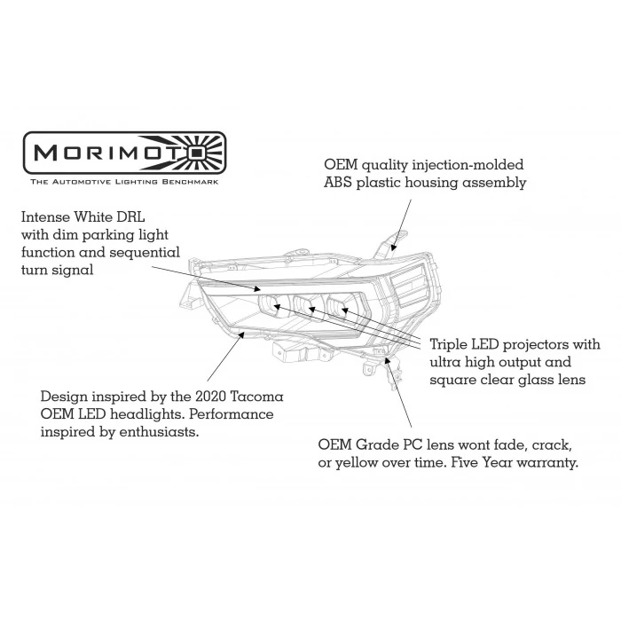 Morimoto® - G2 Gloss Black Sequential DRL Bar Projector LED Headlights with Sequential Turn Signal