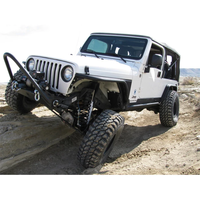 POISON SPYDER® - TJ BFH Stubby Raw Front Winch HD Bumper with Trail Stinger and D-Ring Tabs