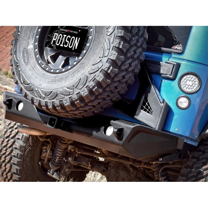 POISON SPYDER® - JK Crawler Semi-Gloss Black Rear Winch HD Bumper with Hitch Receiver, Light Mounts and D-Ring Tabs