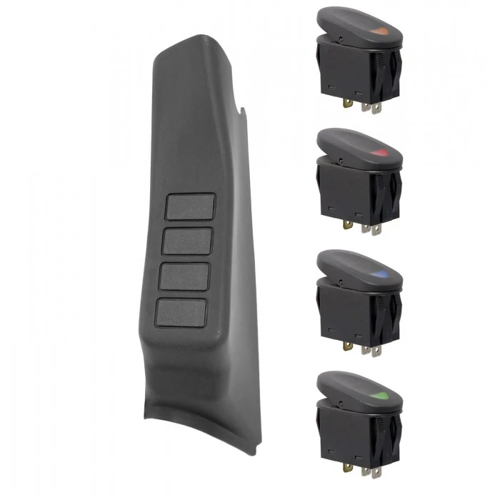 Rugged Ridge® - A Pillar Switch Pod Kit with Textured Charcoal Gray/Switch Pod with 4 Rocker Switches/Left Hand