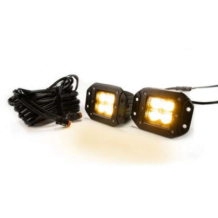 Southern Truck® - Chrome Series 2.0'' Square Flush Mount Cree LED Lights Pair White/Amber with Harness