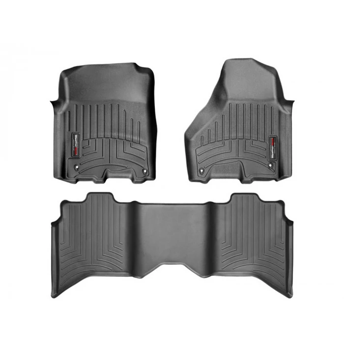 Weathertech® - DigitalFit 1st & 2nd Row Black Floor Mats for Crew Cab Models with 2 Retention Device On Drivers And Passengers Side