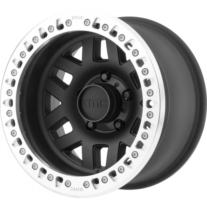 KMC Wheels® - KM229 MACHETE CRAWL BEADLOCK Satin Black with Machined Ring (17"x9", Offset: -38 mm, Bolt Pattern: Blank, Hub Bore: 72.56 mm)