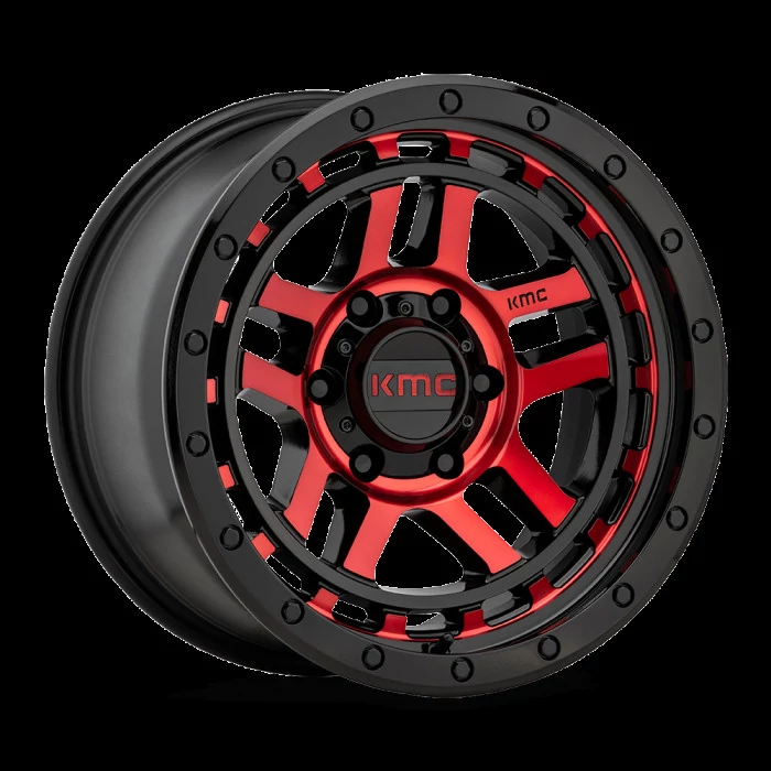 KMC Wheels® - KM540 RECON Gloss Black with Machined Face and Red Tint (17"x9", Offset: -12 mm, Bolt Pattern: 6x139.7, Hub Bore: 106.1 mm)