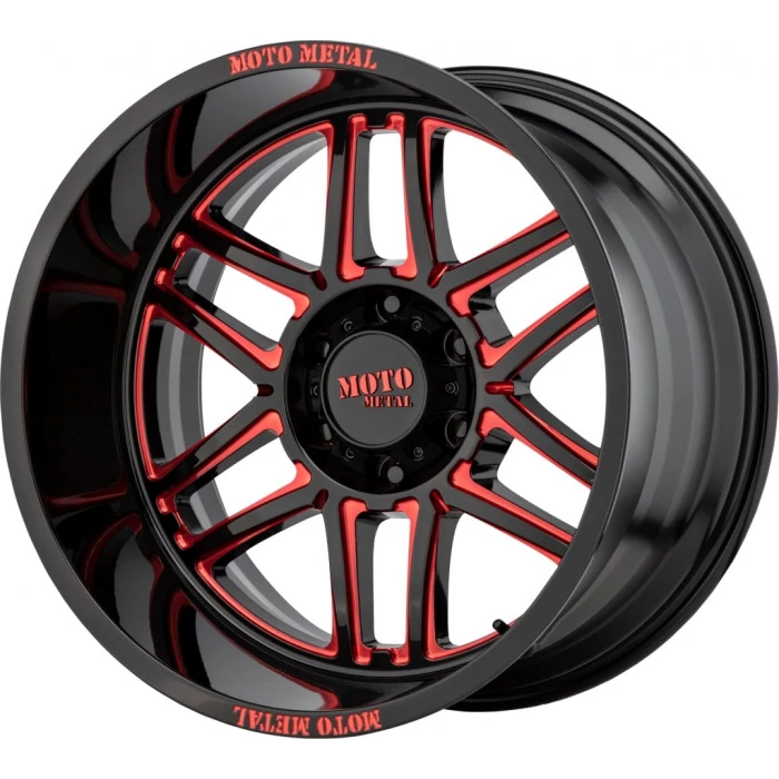 Moto Metal - Folsom Gloss Black Milled with Red Tint (20" X 10" ,Offset : -18 ,Bolt Pattern : 5" X 127" ,Hub Bore : 71.50Mm)