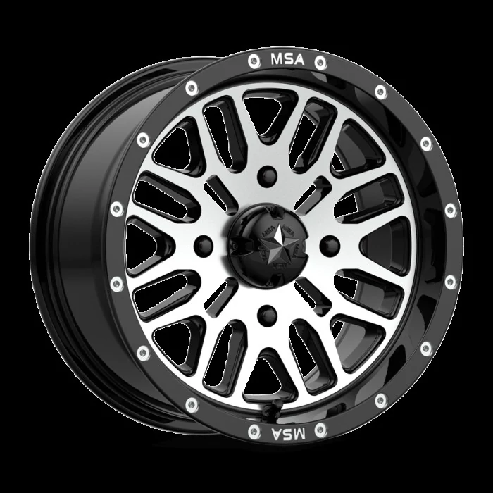 MSA Offroad® - M38 BRUTE Gloss Black with Machined Face (18"x7", Offset: 10 mm, Bolt Pattern: 4x156, Hub Bore: 132 mm)