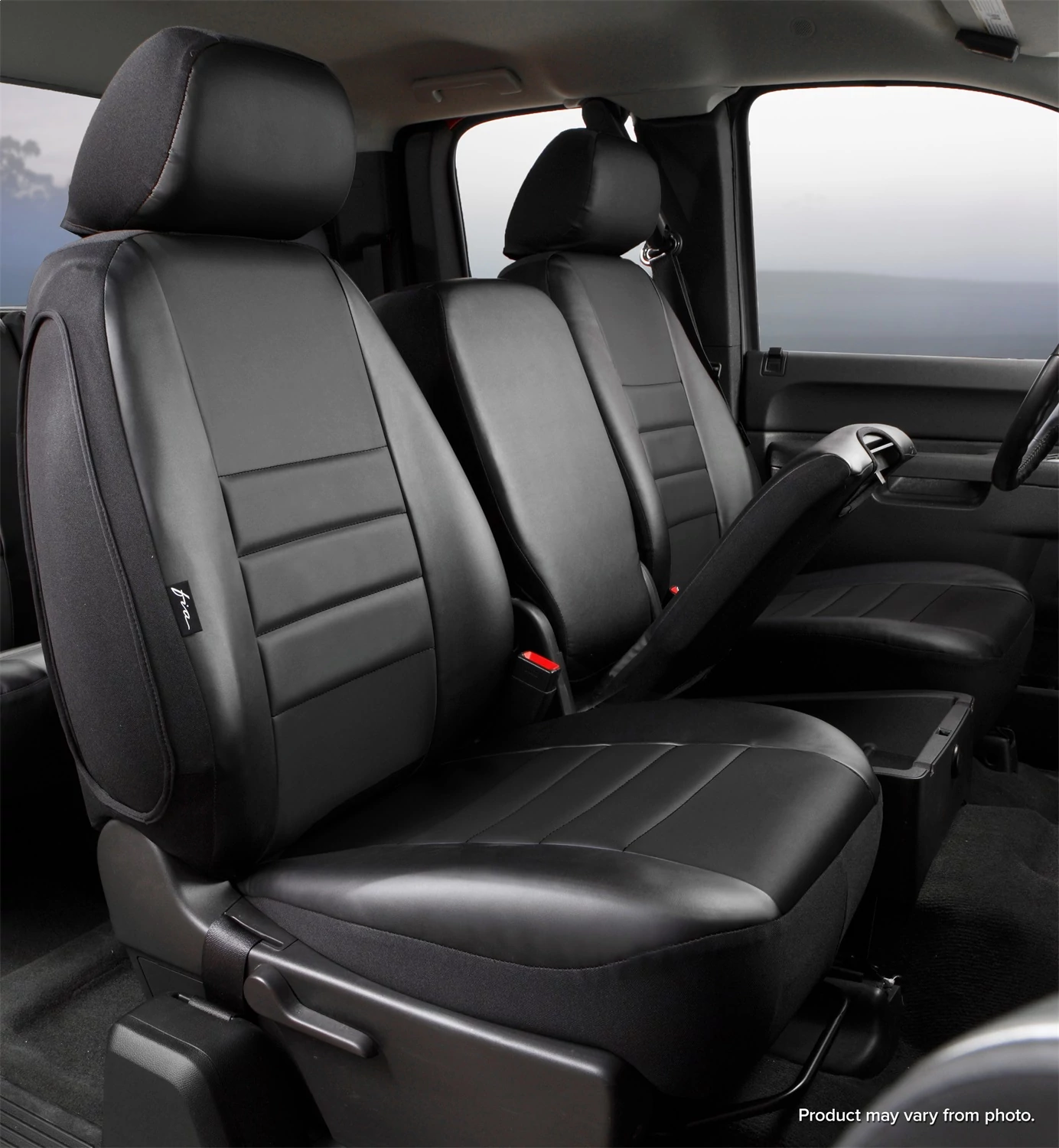 Fia SL69-11 BLK/BLK LeatherLite Custom Fit Seat Cover, for Seats with  Adjustable Headrests, Armrest/Storage, Cushion Storage TruckGear
